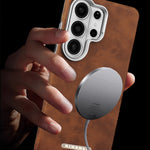 Samsung Galaxy S26 Series Luxury Magnetic Leather Case with Lens Protection