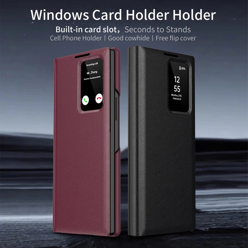 Samsung Galaxy Z Fold 5 Flip Leather Case with Window Card Holder