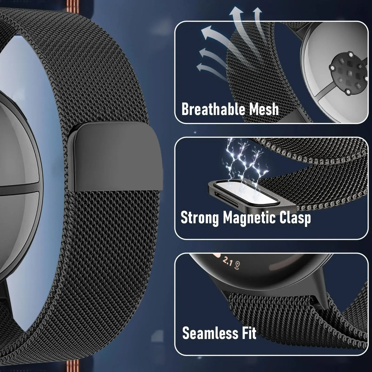 Milanese Mesh Watch Band with Magnetic Clasp Adjustment for Google Pixel Watch 5