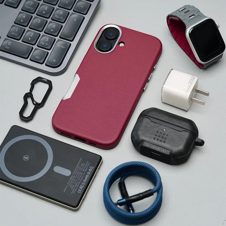 Premium Magnetic Vegan Leather Full Cover Case with Aluminum Alloy Camera Button Bezel for iPhone 16 Series