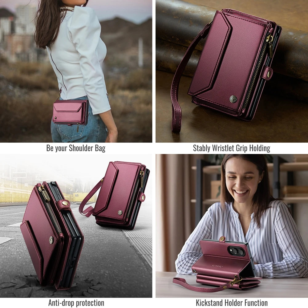 Leather Crossbody Wallet Case with Shoulder Strap for Samsung Galaxy Z Fold 8