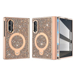 Glitter Case with Hinge Guard and Rotating Magnetic Ring Stand for Samsung Galaxy Z Fold 8