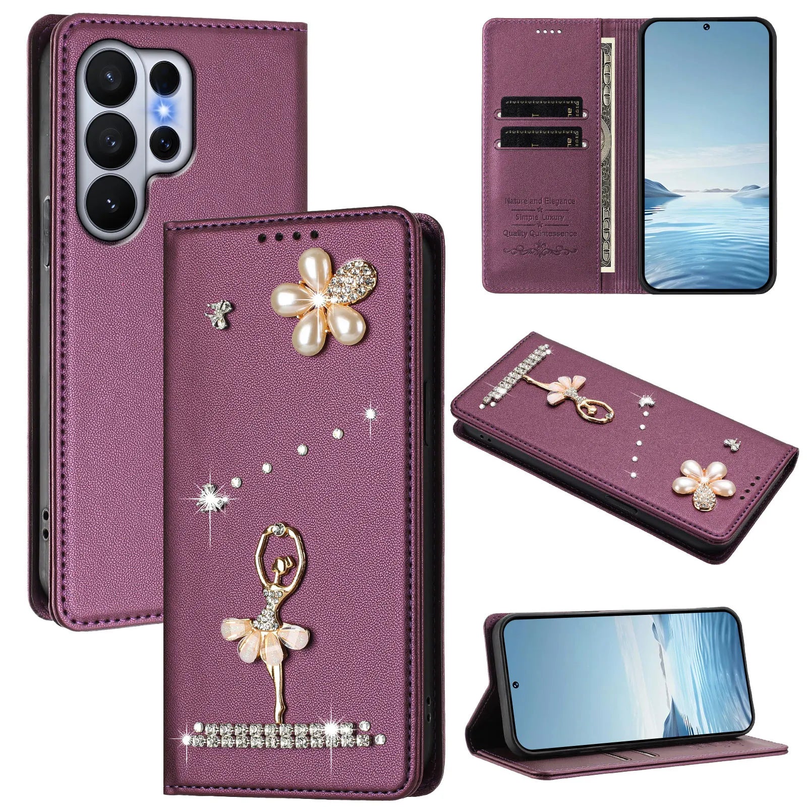 Diamond Pattern Leather Flip Wallet Case with Card Slots for Samsung Galaxy S26 Series
