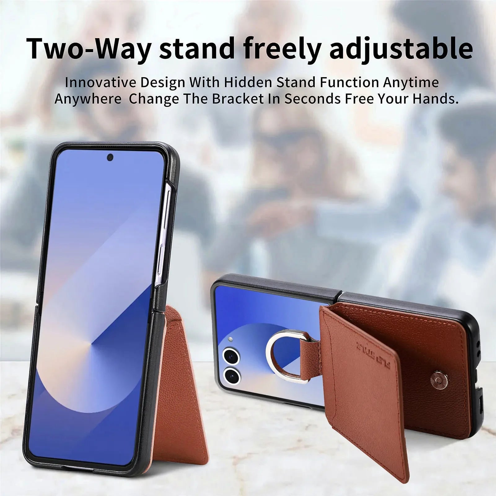 Protective Leather Wallet Case with Ring and Card Holder for Samsung Galaxy Z Flip 7