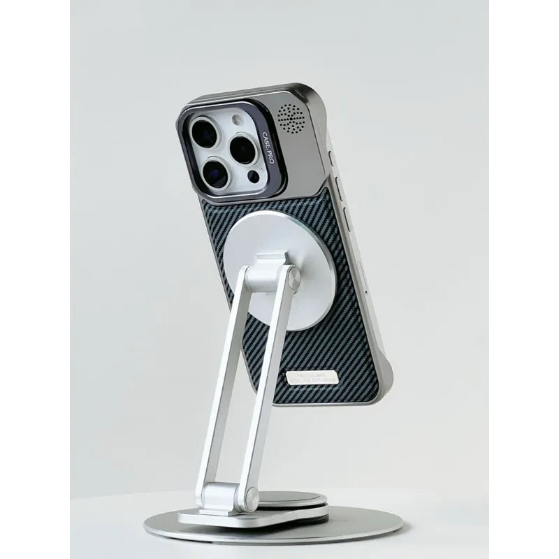 Carbon Fiber Pattern MagSafe Case with Alloy Lens Holder for iPhone 15 Series