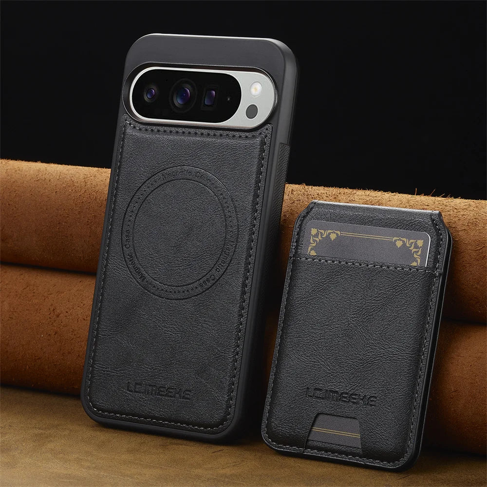 Leather 3-Card Magnetic Wallet Case with Fold-Out Stand for Google Pixel 11 Series