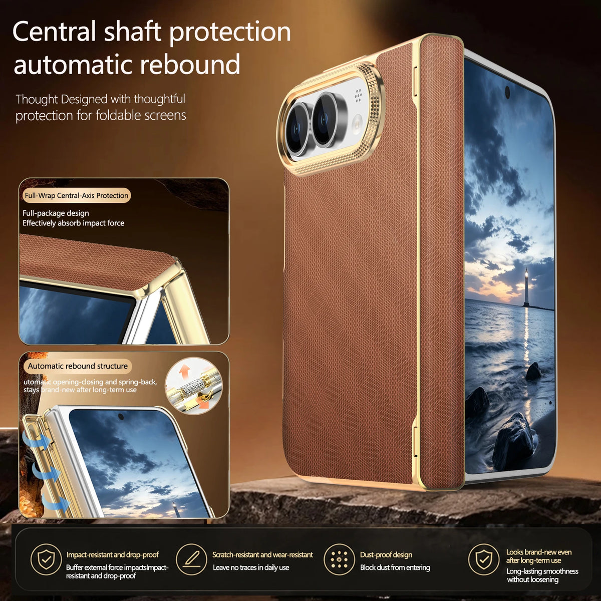 Leather Hinge Protection Case with Raised Camera Ring for iPhone Duo