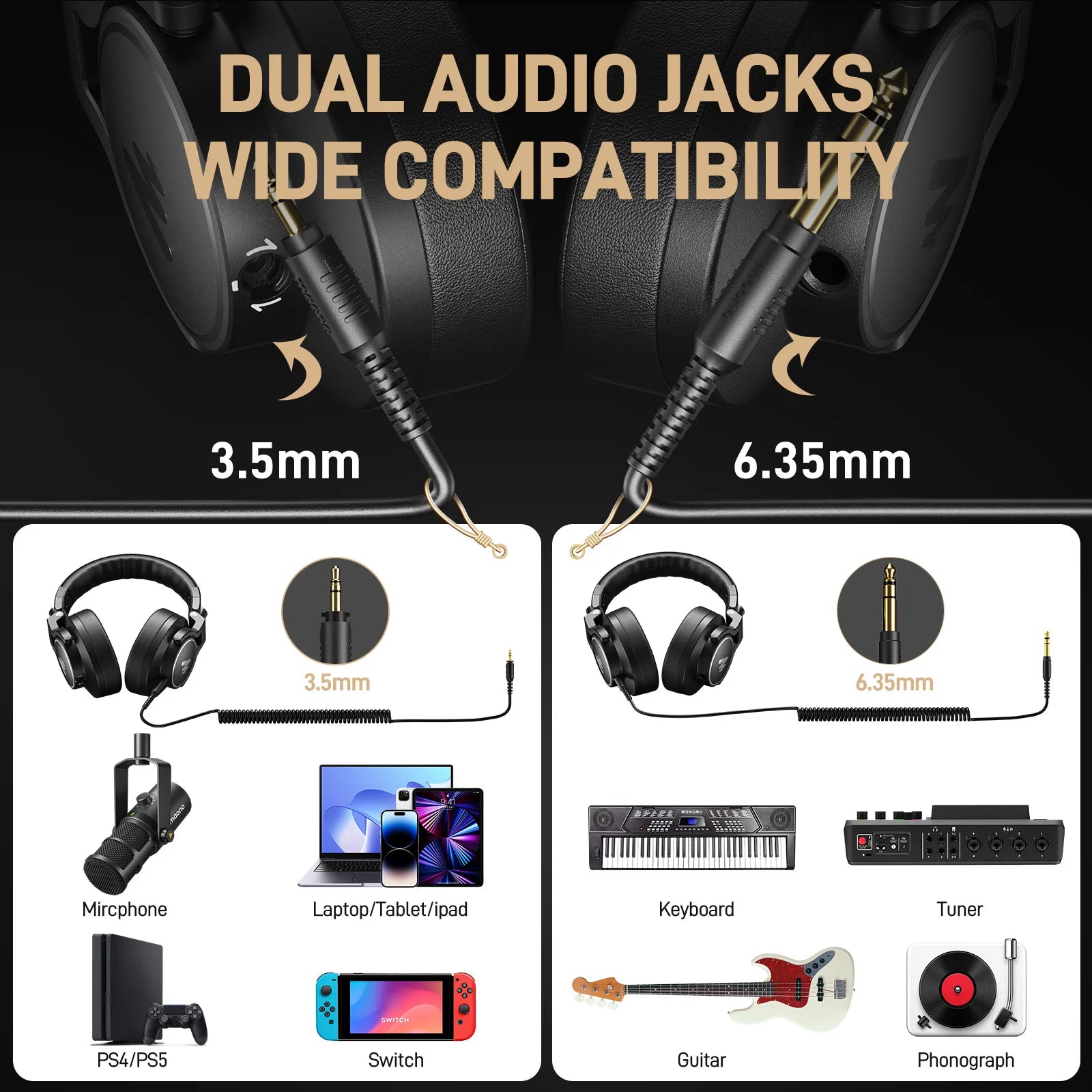 MAONO MH700 50mm Professional Studio Monitoring Headphones