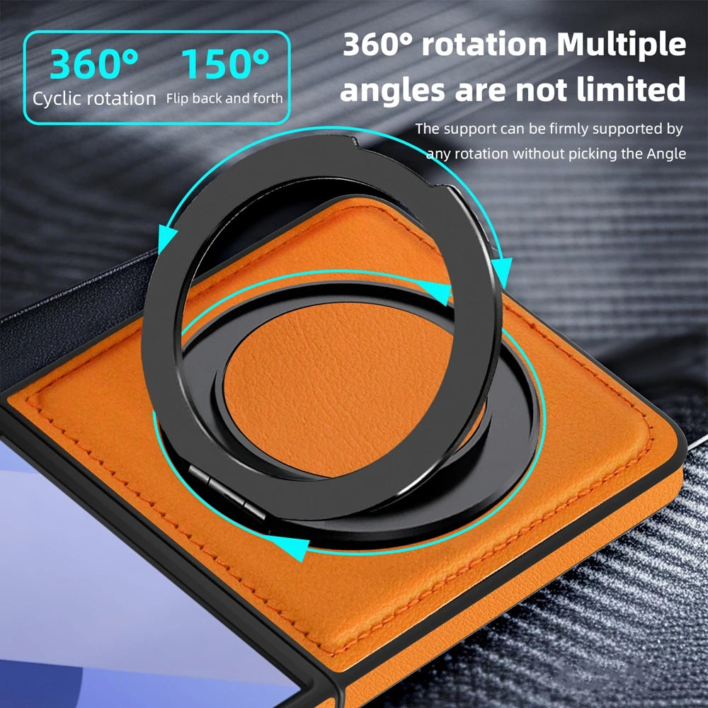 Samsung Galaxy Z Flip 7 Premium Leather Magnetic Case with Ring Holder