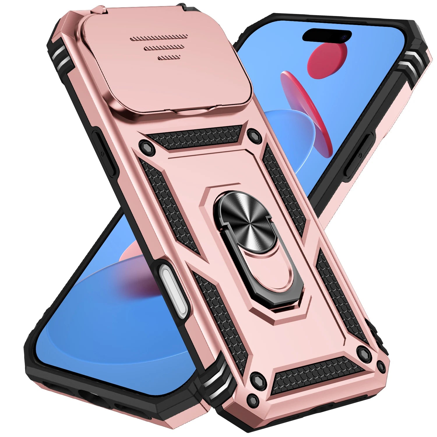iPhone 17 Series Military-Grade Drop Protection PC+TPU Case with Magnetic Ring and Sliding Lens Protection
