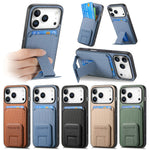 Carbon Fiber Pattern Magnetic Leather Wallet Case with Invisible Kickstand for iPhone 17 Series