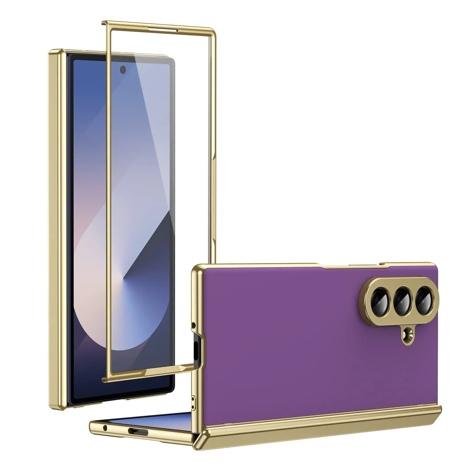 Samsung Galaxy Z Fold7 Matte Leather Case with Gold Edges & Durable Film