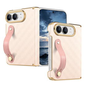 Textured Leather Case with Wrist Strap and Hinge Protection for iPhone Duo