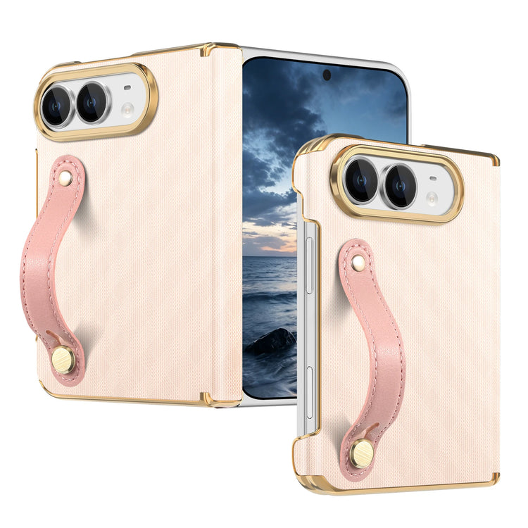 Textured Leather Case with Wrist Strap and Hinge Protection for iPhone Duo