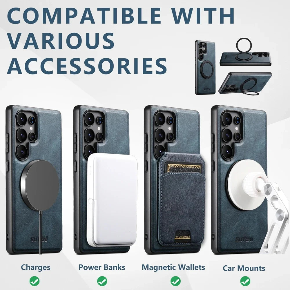 Samsung Galaxy S25 Ultra Magnetic Leather Case with Kickstand