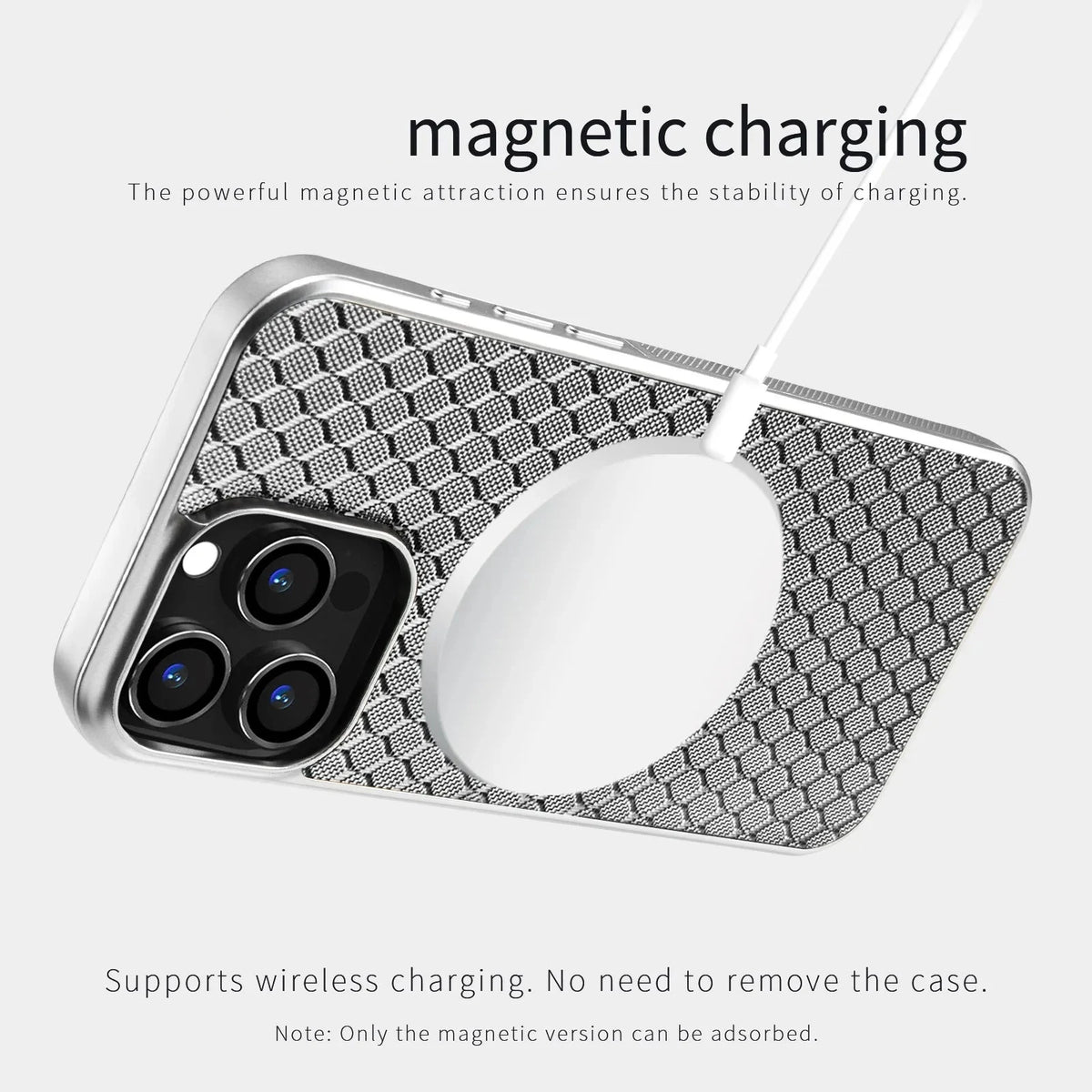 Glossy Silver Quilted MagSafe Case with Raised Camera Lens Protection for iPhone 15 Series
