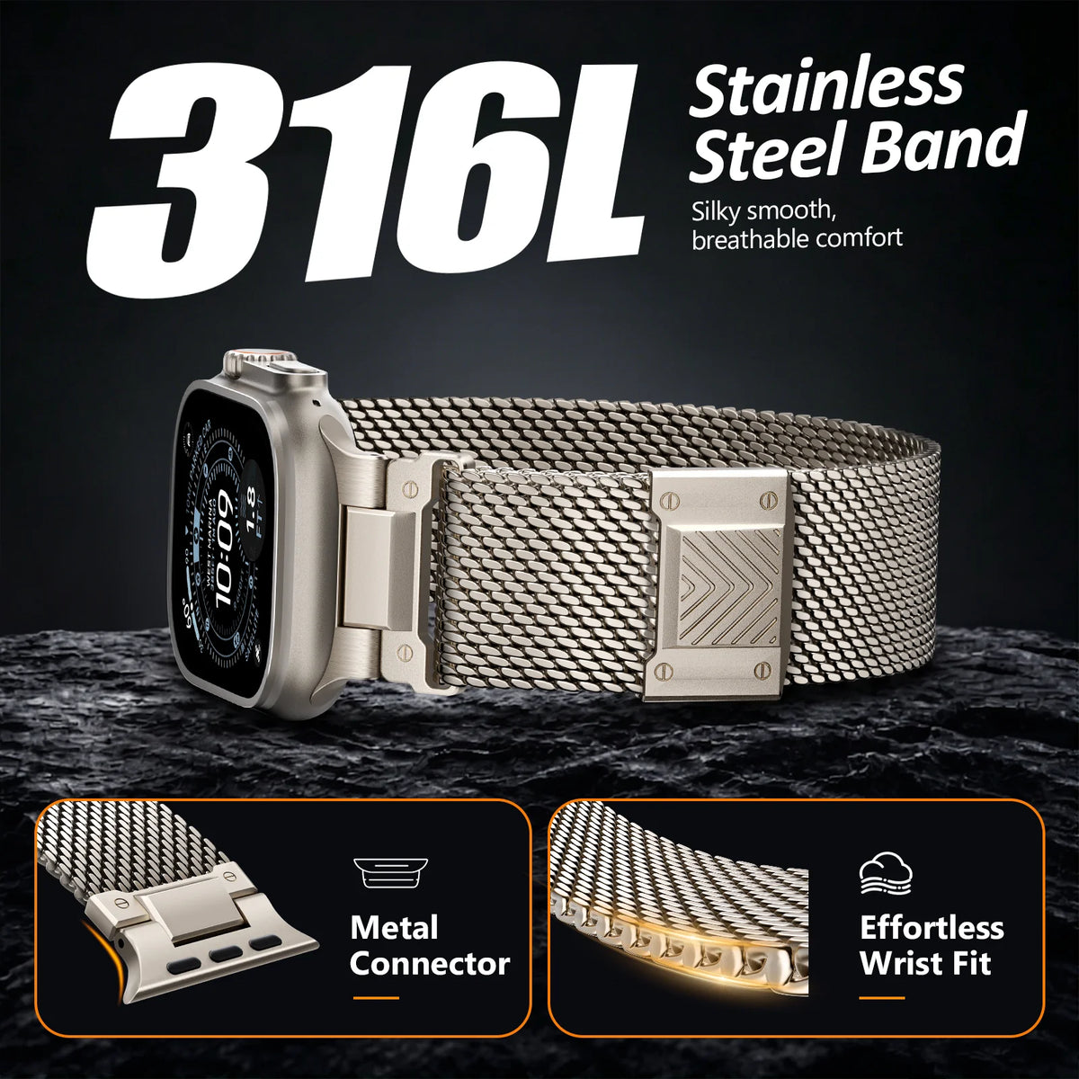 Stainless Steel Mesh Band with Magnetic Buckle for Apple Watch