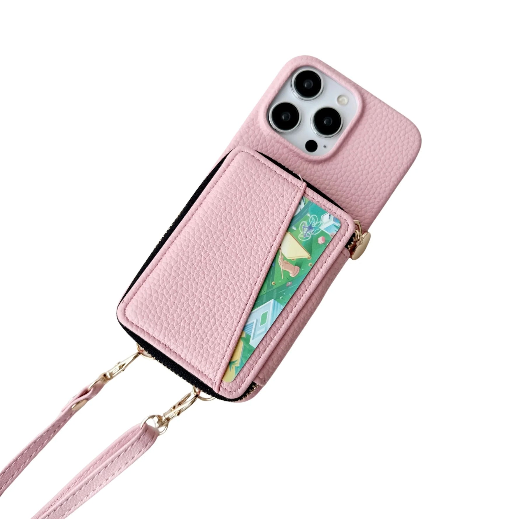 Zipper Crossbody Leather Wallet Case with Card Slots for iPhone 15 Series