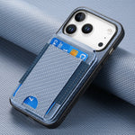 Carbon Fiber Design Vertical Flip Phone Holder Wallet Case for iPhone 17 Series