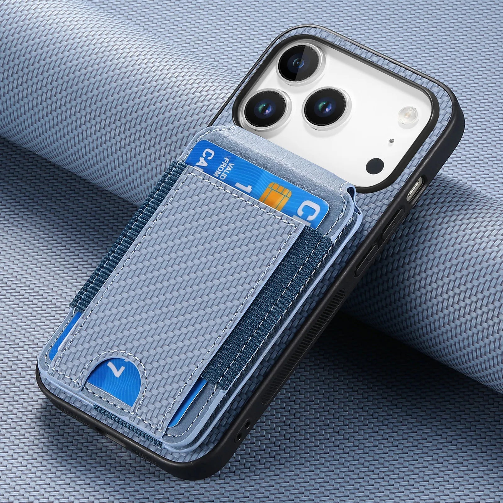 Carbon Fiber Design Vertical Flip Phone Holder Wallet Case for iPhone 17 Series