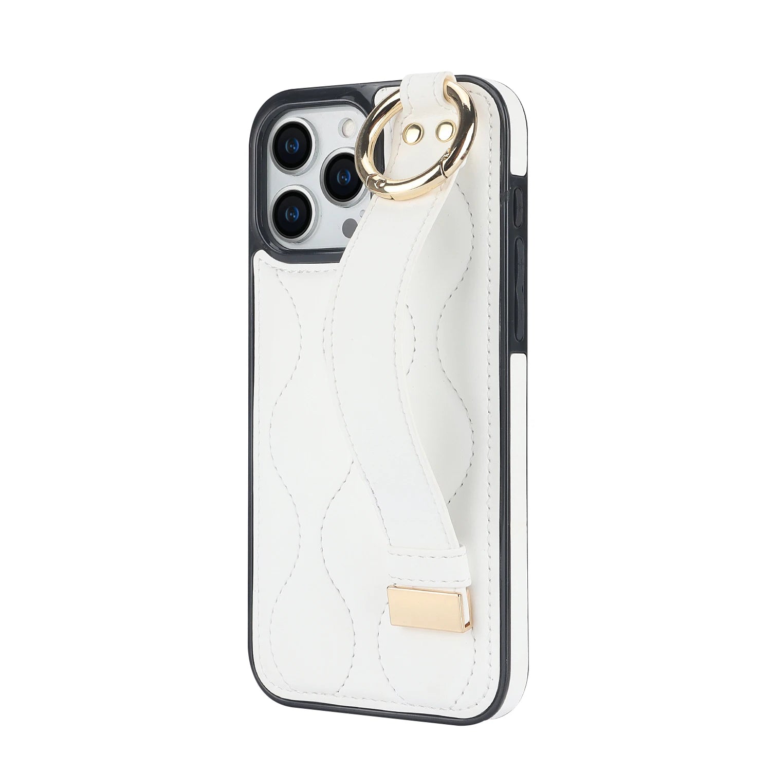 Shockproof Leather Phone Case with Wrist Strap & Ring for iPhone 15 Series