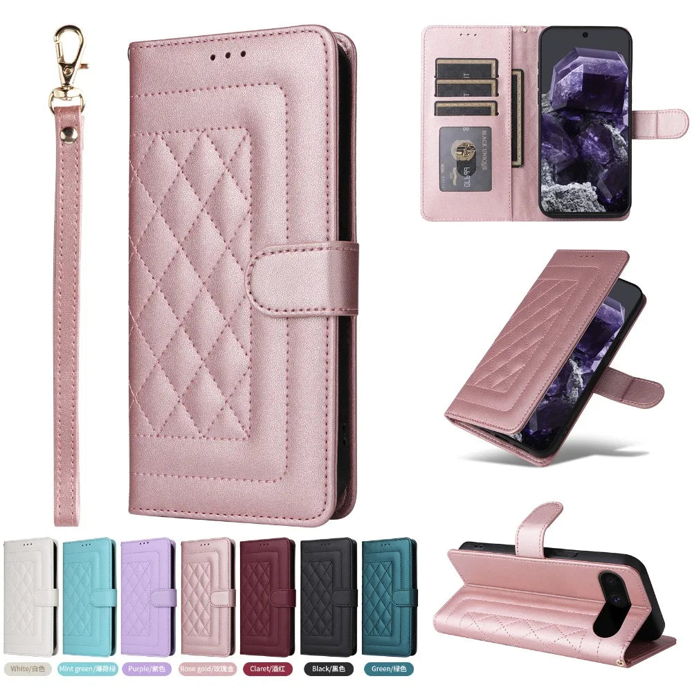 Google Pixel 9 Leather Flip Wallet Case with Wrist Strap & Card Holder