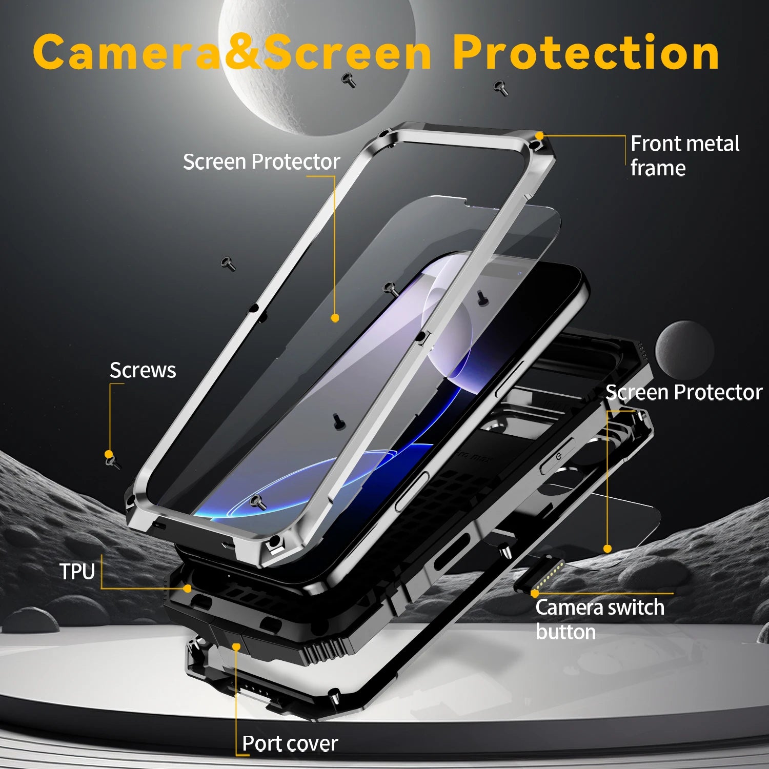 Military Grade 360 Protective Metal Case with Built-in Screen for iPhone 17 Series