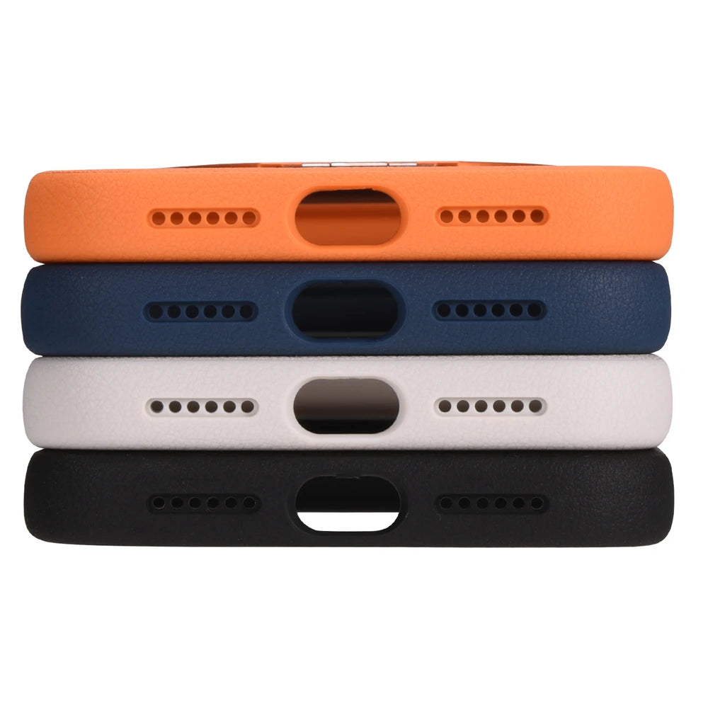 Luxury PU Leather MagSafe Case with Ring Holder for iPhone 17 Series