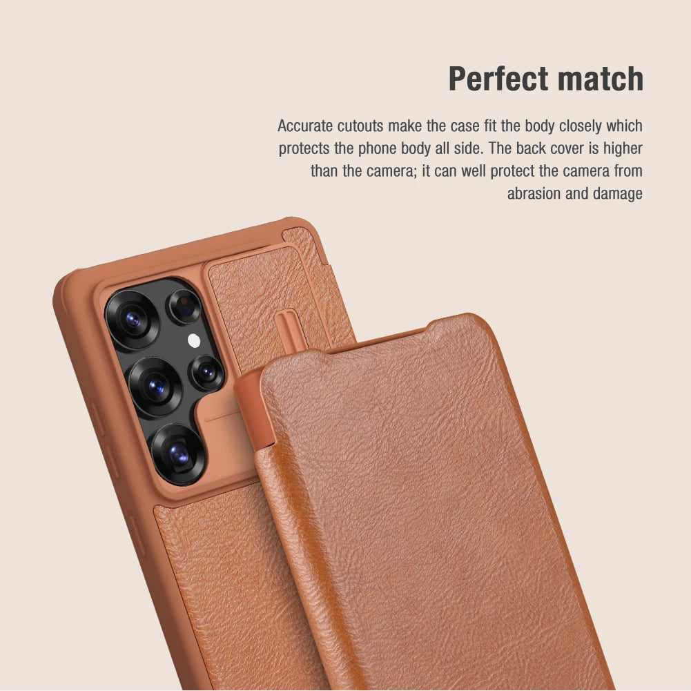 Protective Sliding Camera Leather Flip Case for Samsung Galaxy S25 Series