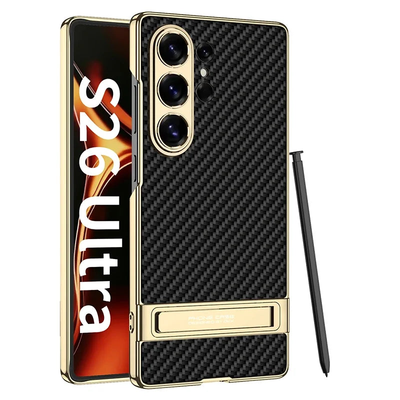 Luxury Matte Leather Case with Hidden Kickstand for Samsung Galaxy S26 Ultra