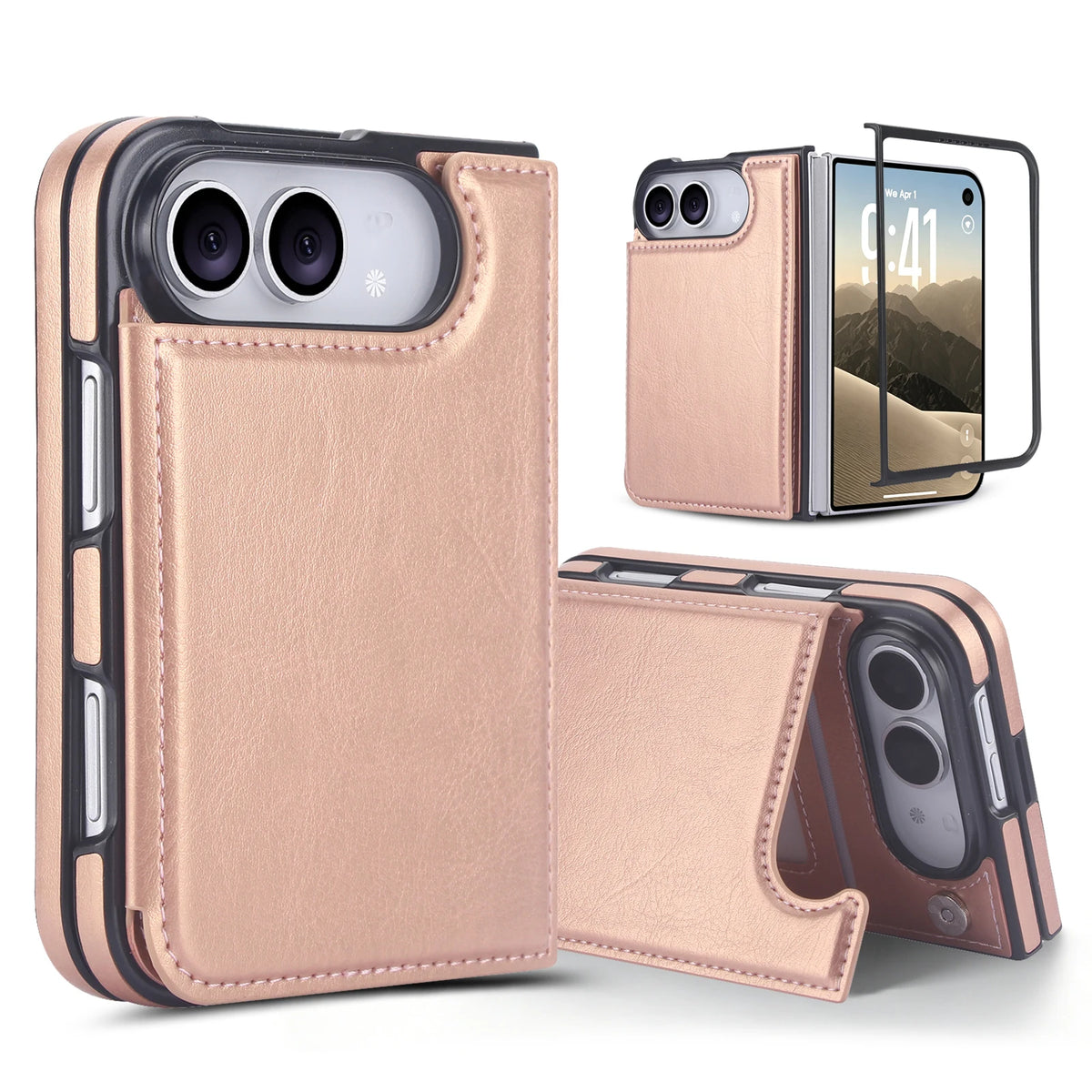 Leather Flip Wallet Case with Adjustable Stand for iPhone Duo