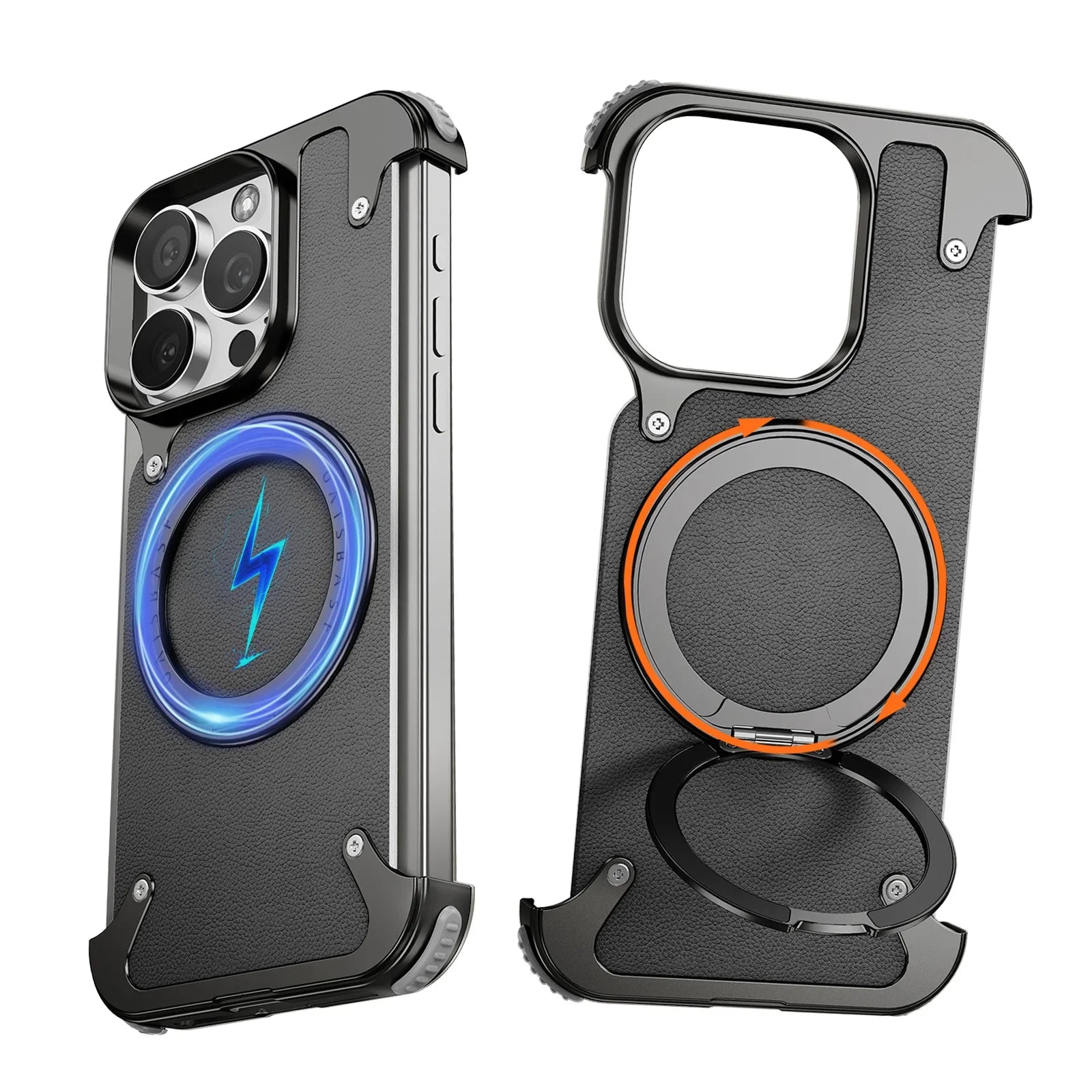 Luxury Slim Leather Case with 360° Magnetic Ring Stand for iPhone 16 Pro & iPhone 16 Pro Max