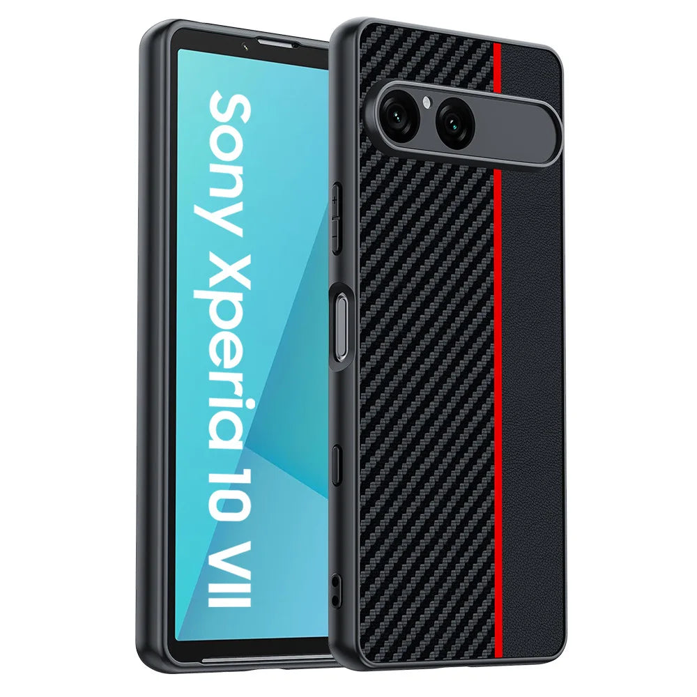 Sony Xperia 10 VII PU Leather Case with Fiber Texture and Shock-Resistant Protection