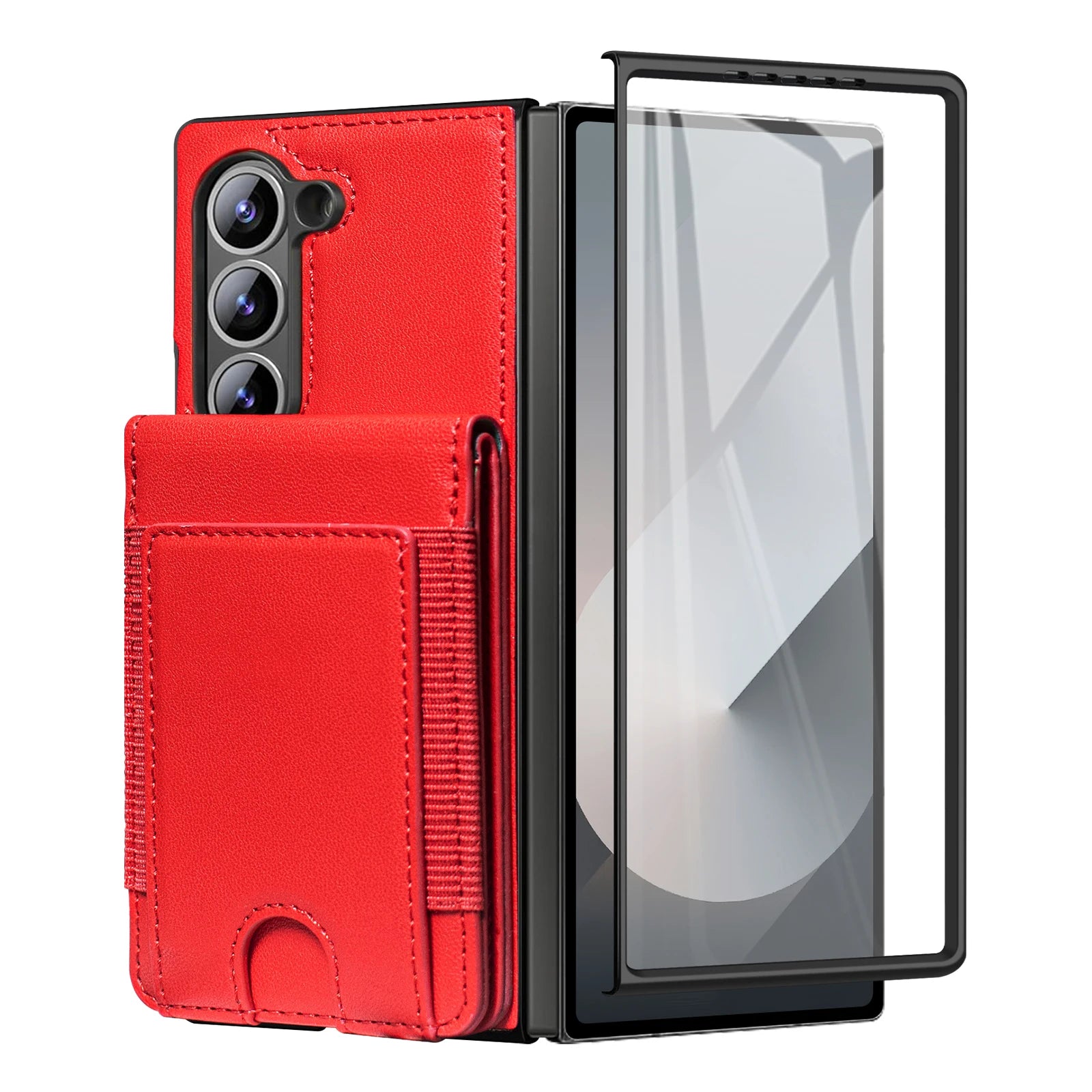 Vertical Card Slot Leather Wallet Case with Tempered Glass for Samsung Galaxy Z Fold 6
