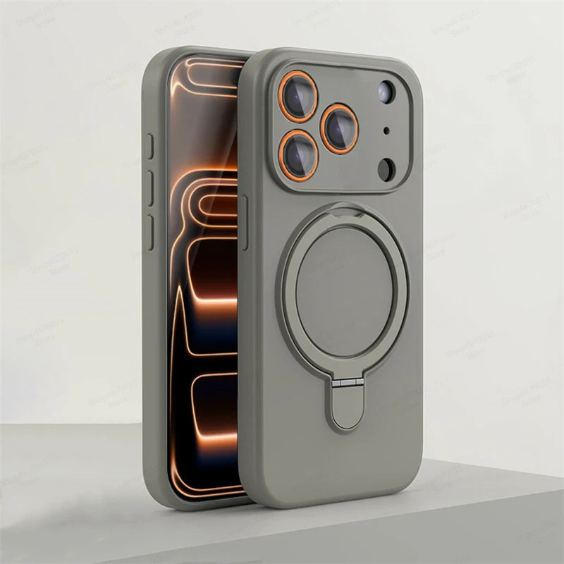 iPhone 17 Series Silicone MagSafe Case with Rotating Ring Holder Stand