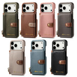 Retro Lychee Pattern Leather Wallet Case with Vertical Card Slot for iPhone 17 Series