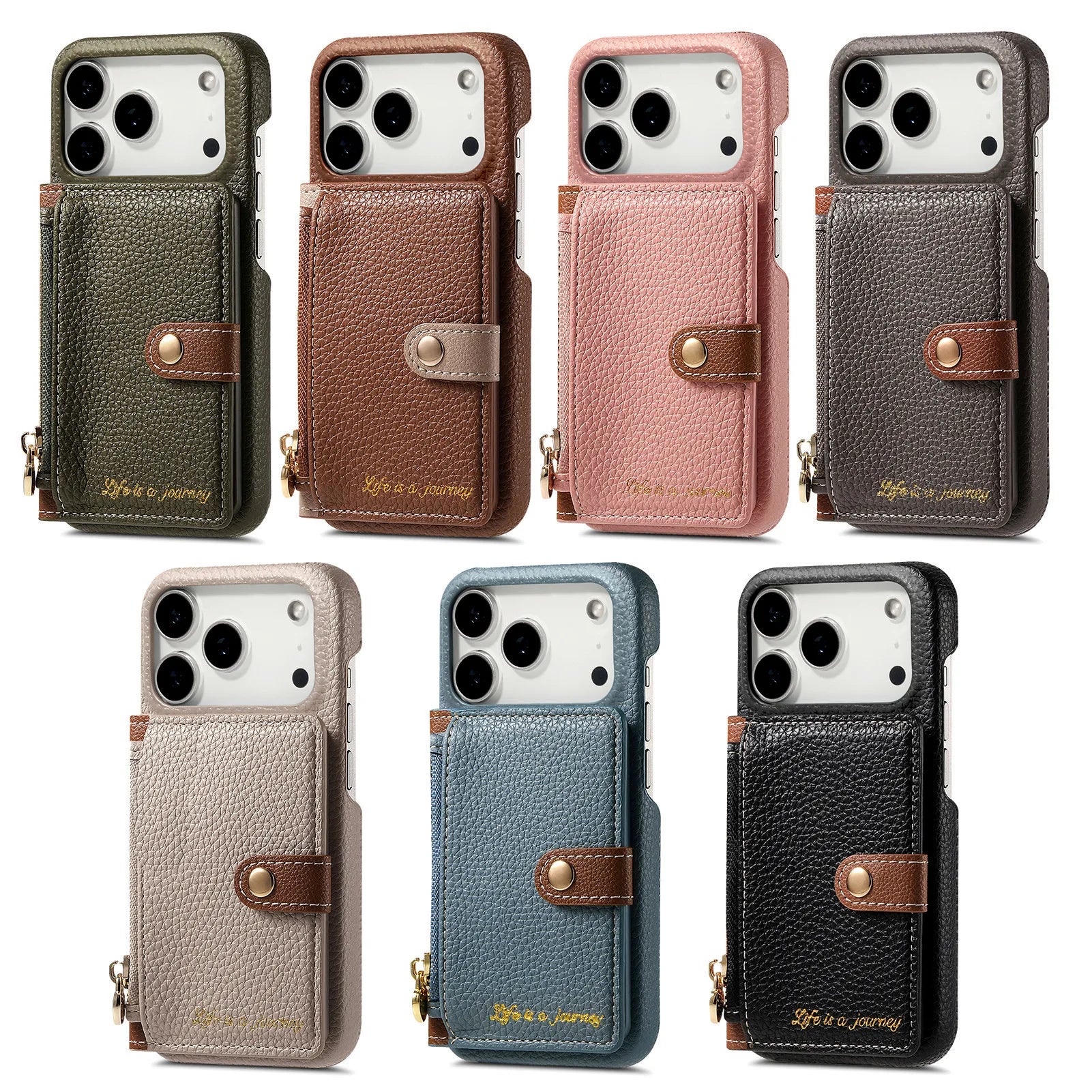 Retro Lychee Pattern Leather Wallet Case with Vertical Card Slot for iPhone 17 Series