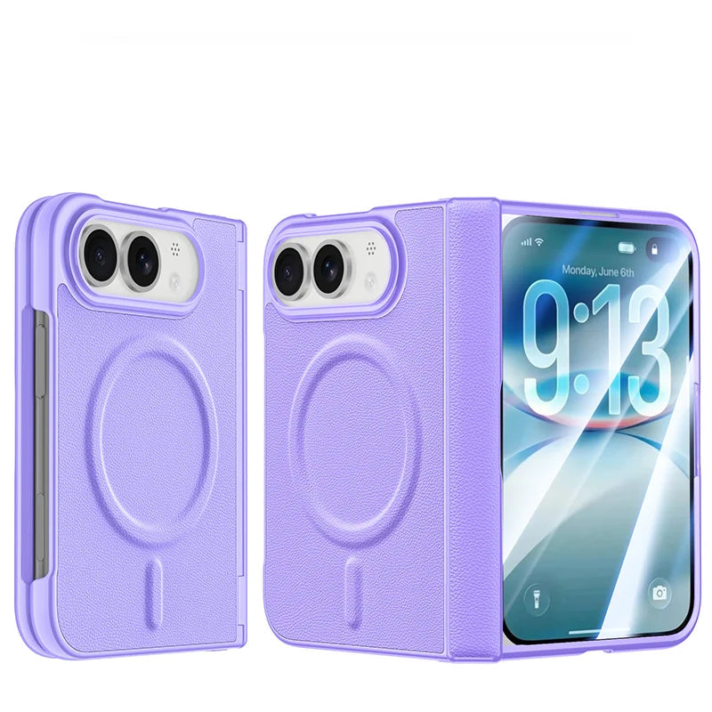 Vegan Leather Shockproof Foldable Case with Full Hinge Protection for iPhone Duo