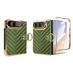 Chevron Quilted Leather Case with Ring Holder and Screen Protector for iPhone Duo