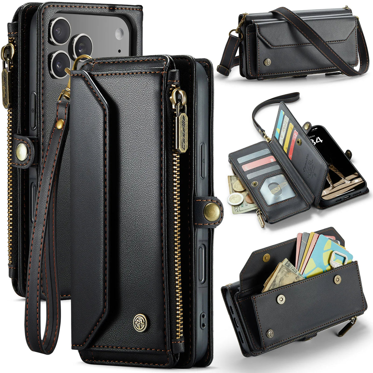 Leather Crossbody Wallet Case with Removable Shoulder Strap for iPhone 18 Series