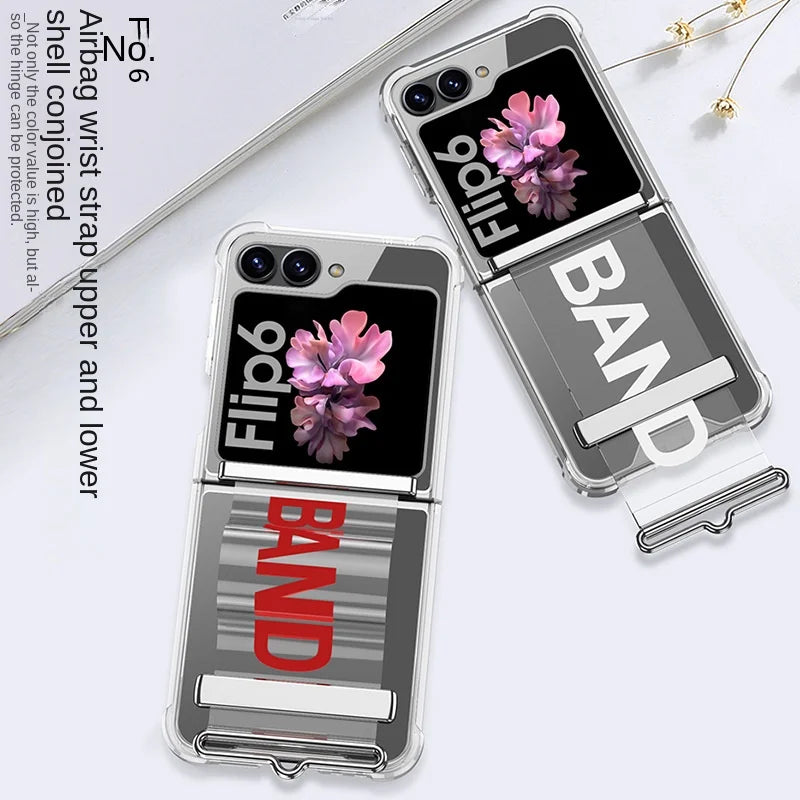 Transparent Hard Plastic Case with Wrist Strap & Bracket for Samsung Galaxy Z Flip 6
