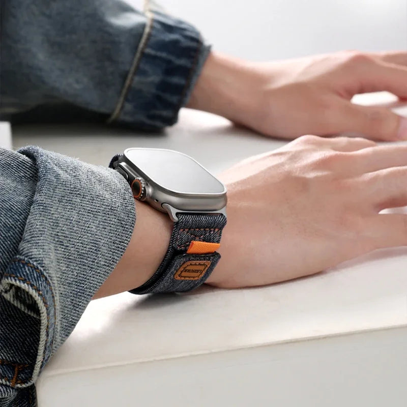 Vintage-Style Nylon Canvas Wrist Strap for Apple Watch