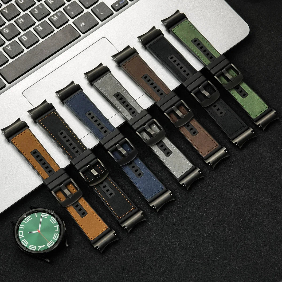 Silicone and Leather Replacement Strap for Samsung Galaxy Watch 6 and Galaxy Watch 6 Classic