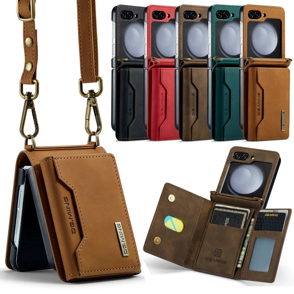 Crossbody Leather Wallet Case with Card Slots for Samsung Galaxy Z Flip 6