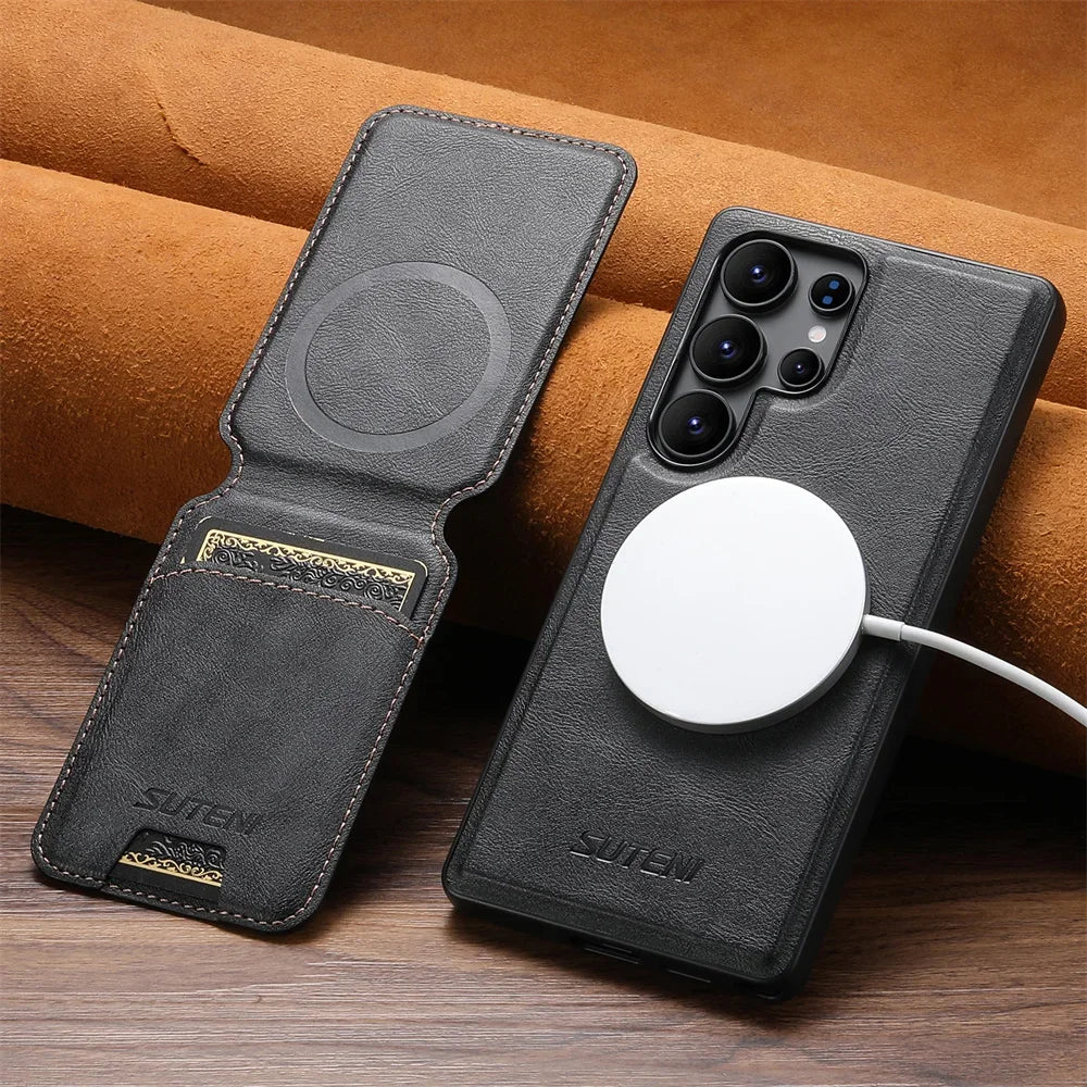 Samsung Galaxy S25 Ultra Magnetic PU Leather Case with Detachable Card Holder