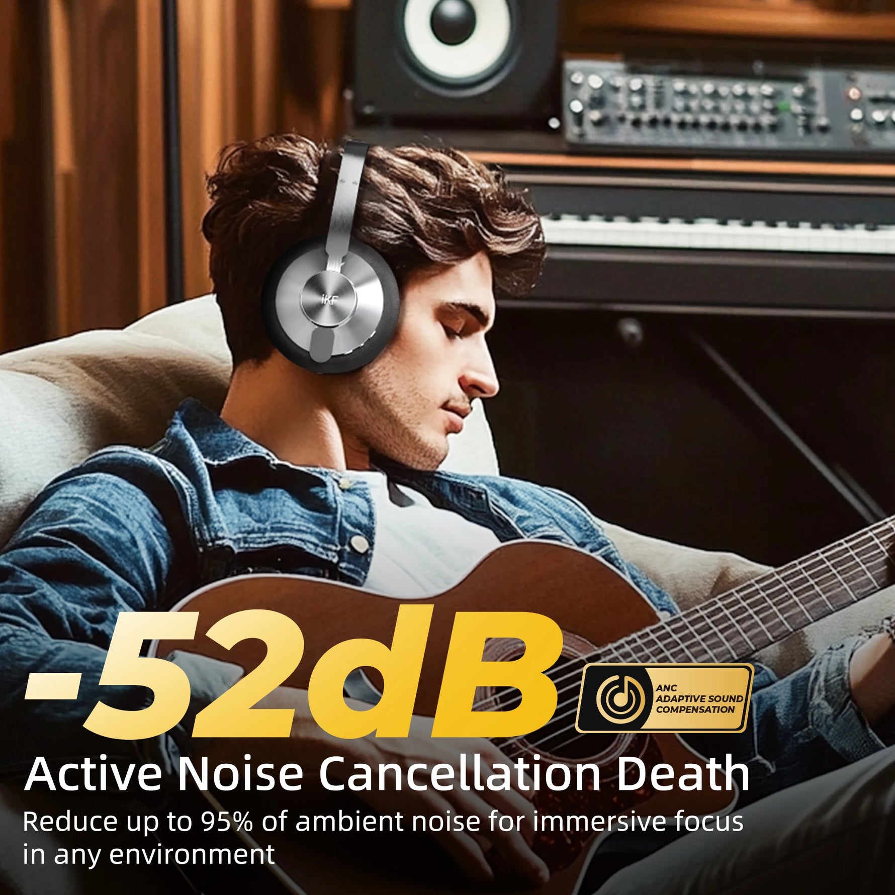 iKF Metal Over-Ear ANC Bluetooth Headphones