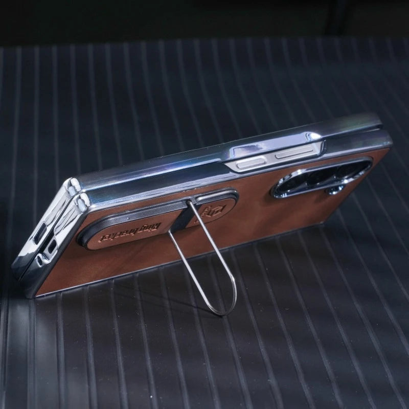 Seismic PC Shell Leather Textured Plating Case with Fingertip Holder for Samsung Galaxy Z Fold 6