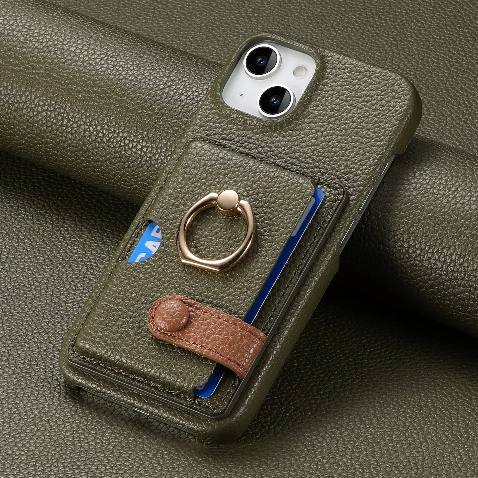 Shockproof Leather Wallet Case with Card Holder for iPhone 15 Series