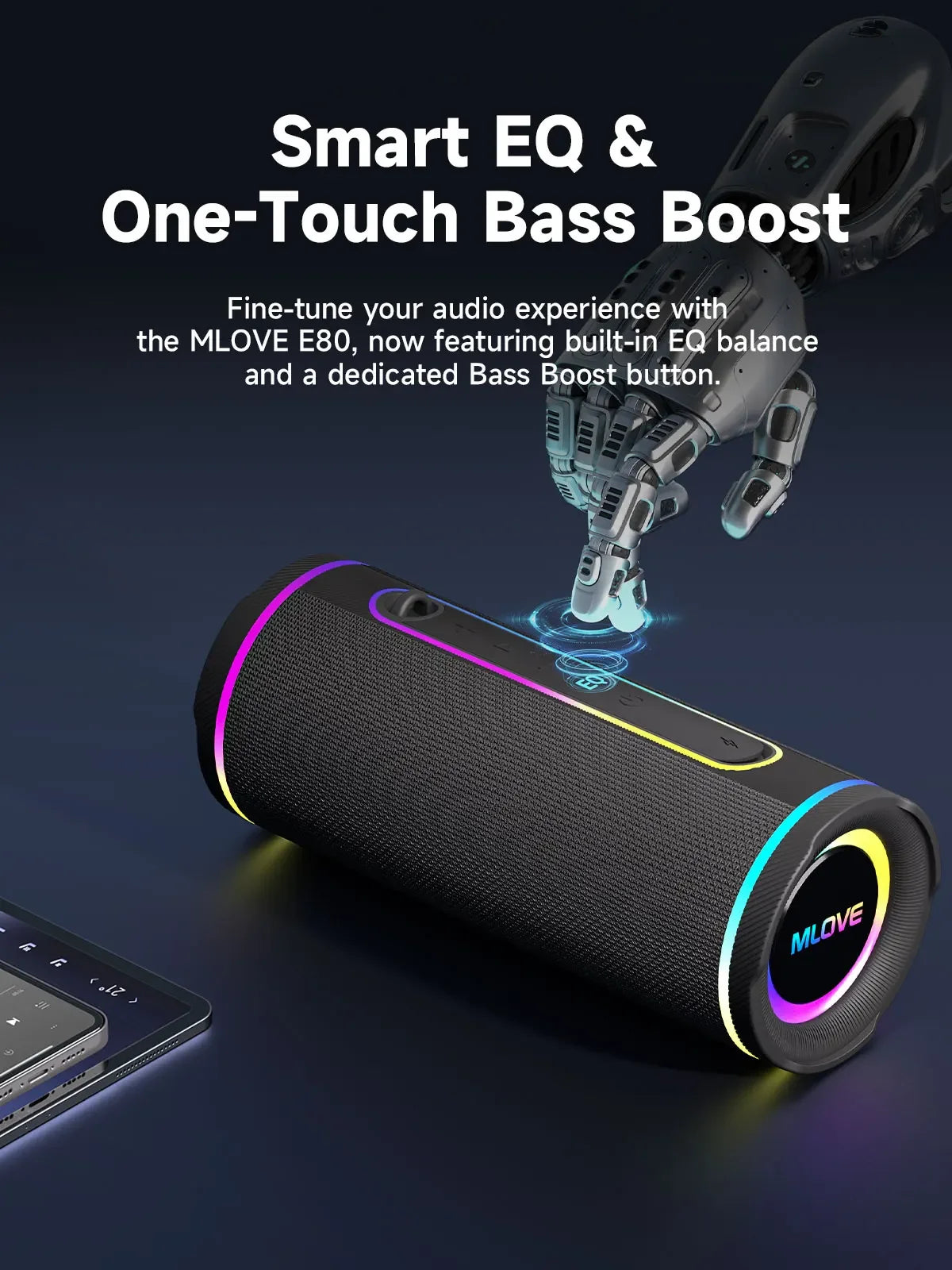 MLOVE E80 30W Portable Bluetooth Speaker with One-Touch Bass Boost