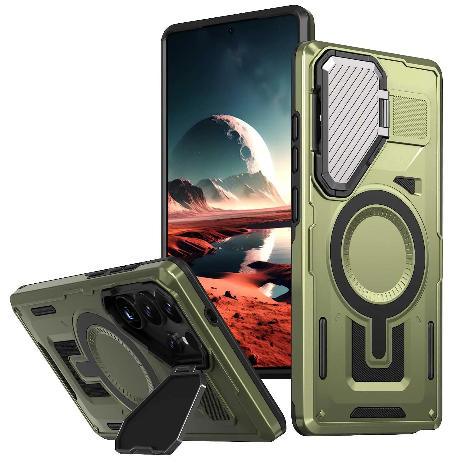 Shockproof Magnetic Rugged Armor Case with Camera Lens Protection for Samsung Galaxy S25 Series